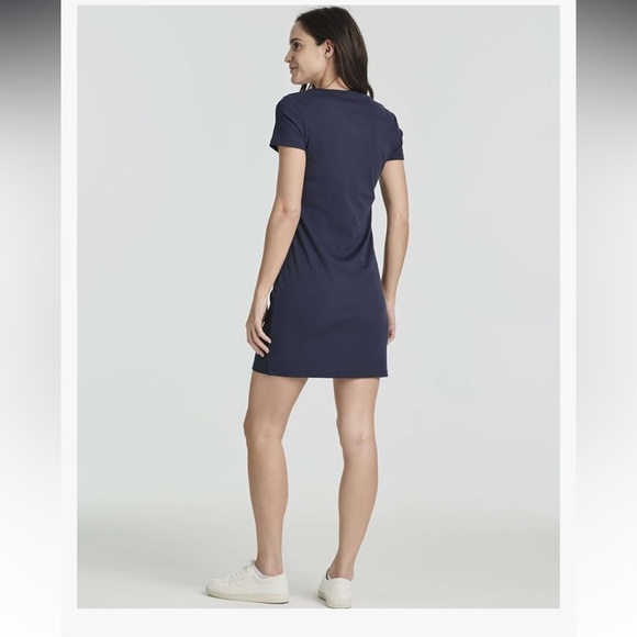 Set of Three Ribbed V-Neck T-Shirt Dresses 3X Navy Black Cream - Picture 4 of 9